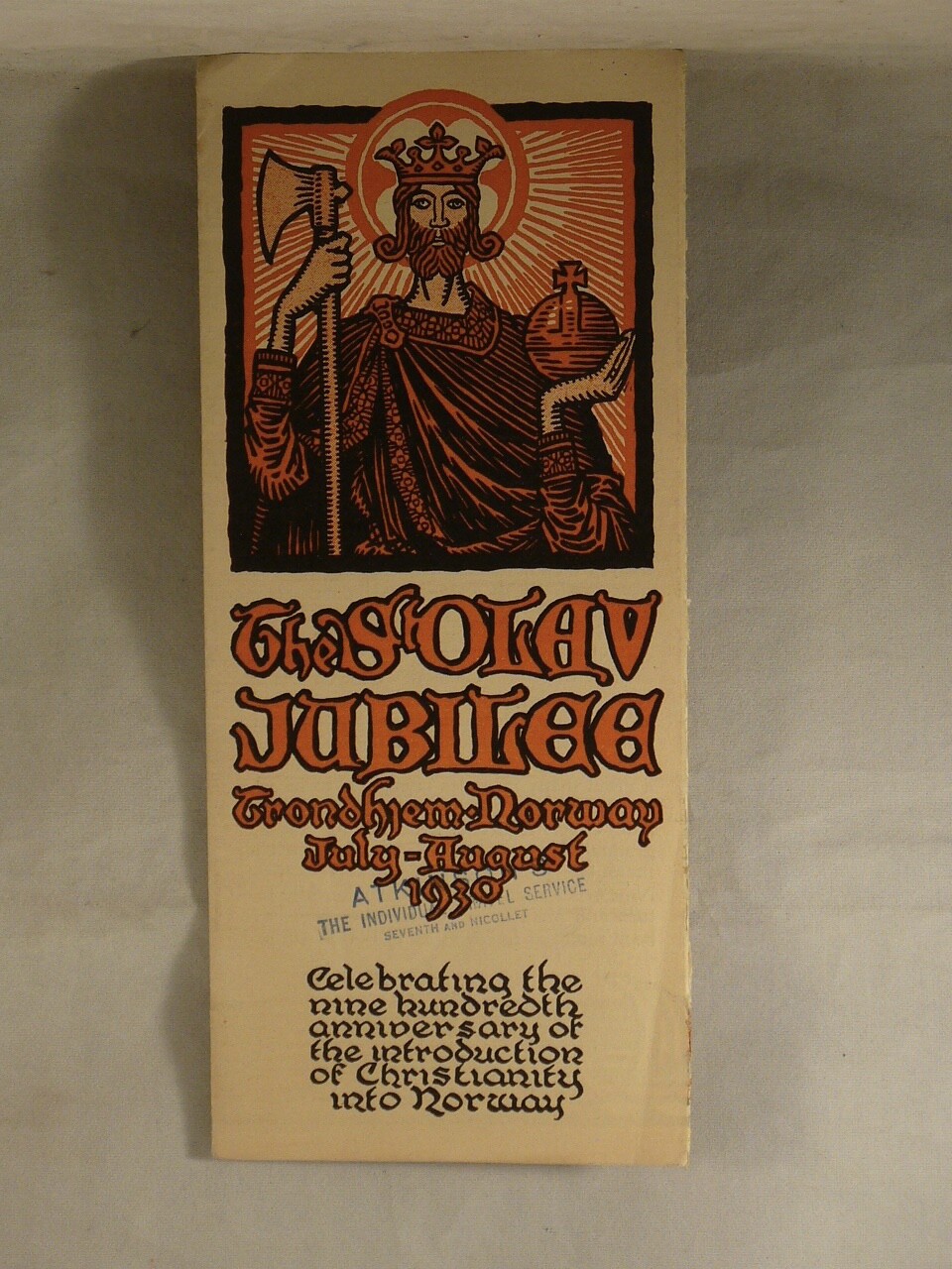 THE ST. OLAV JUBILEE (1930) Trondhjem, Norway, Travel Brochure-Pamphlet