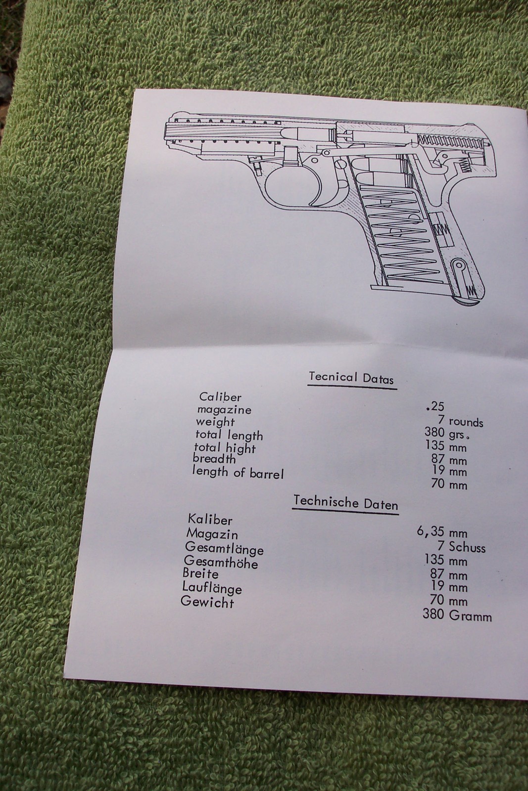 German ERMA Pocket Pistol EP .25 MANUAL – GUIDE, Small owner manual / good info