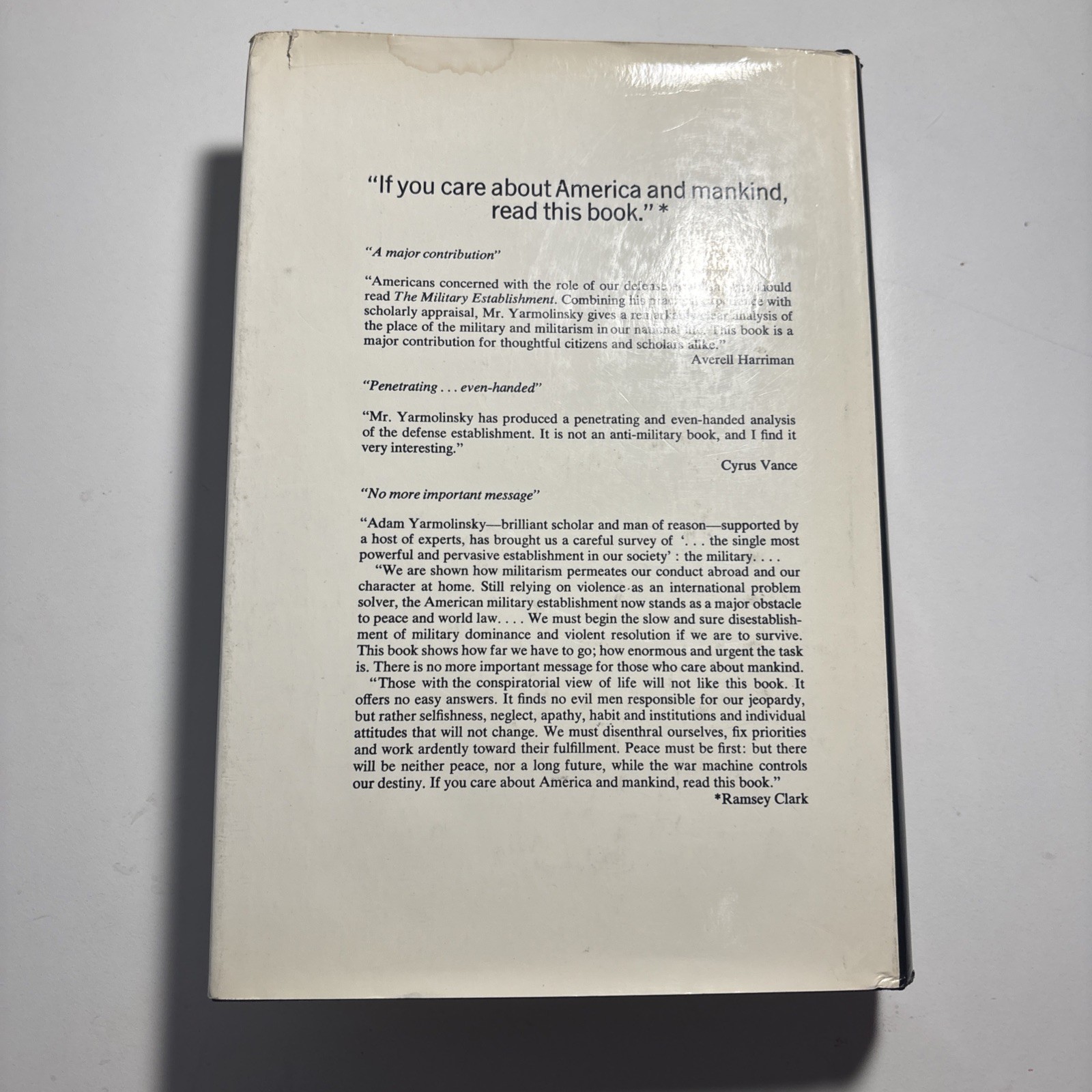 The Military Establishment HD VTG 1971 FIRST ED Book By Adam Yarmolinsky w/DJ