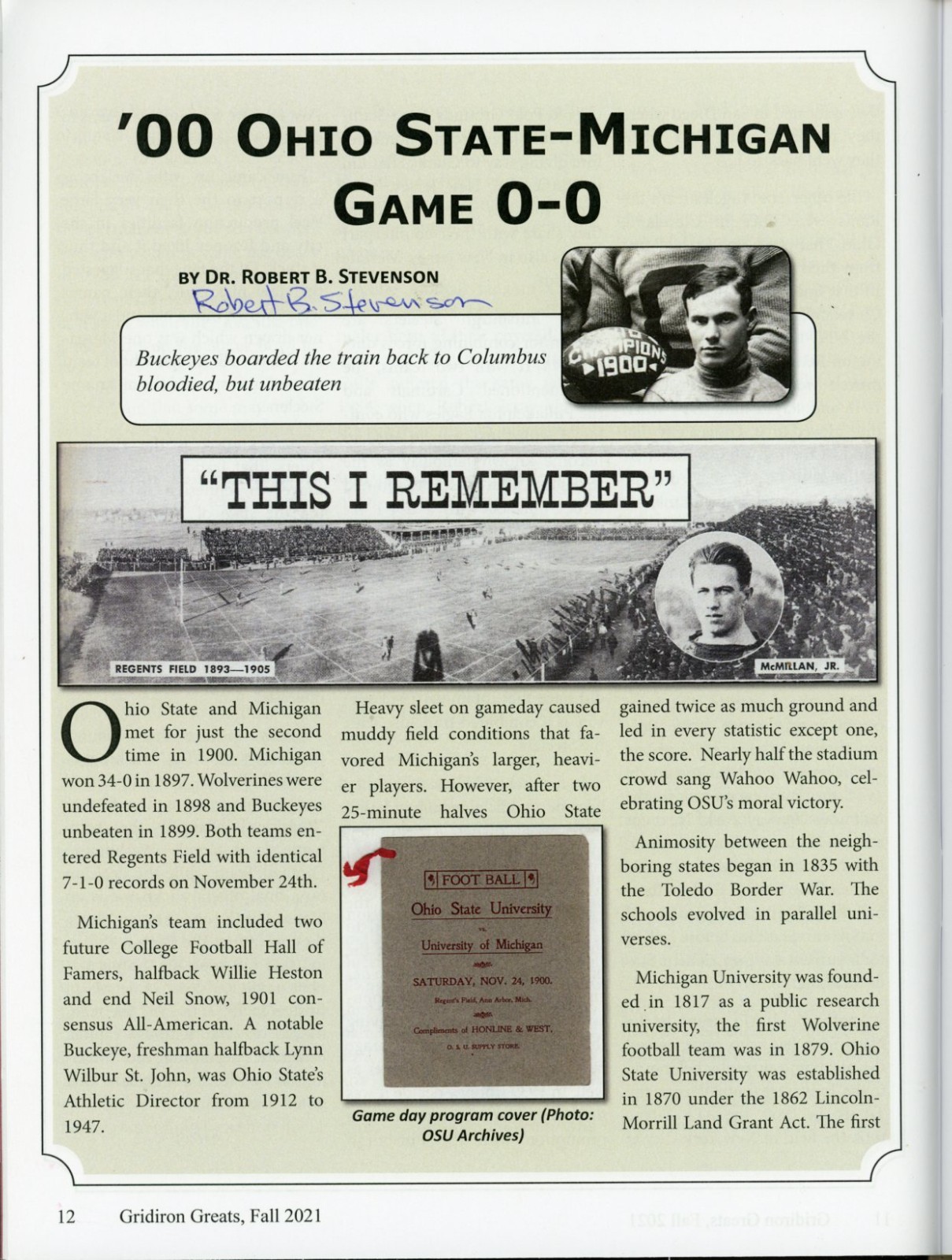 Gridiron Greats magazine Vol 20 No 74 OHIO STATE MICHIGAN Rivalry is born