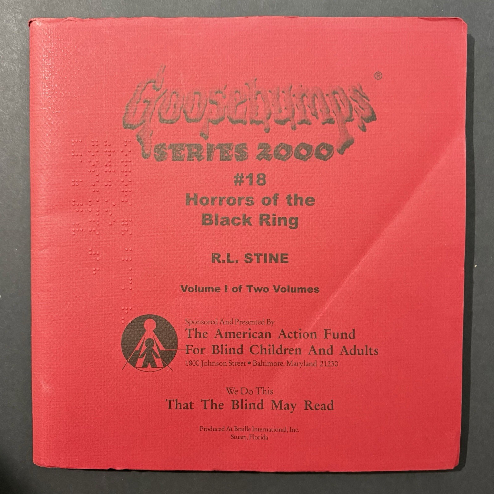Goosebumps Series 2000 #18 Horrors of the Black Ring 1 & 2 Braille for the Blind