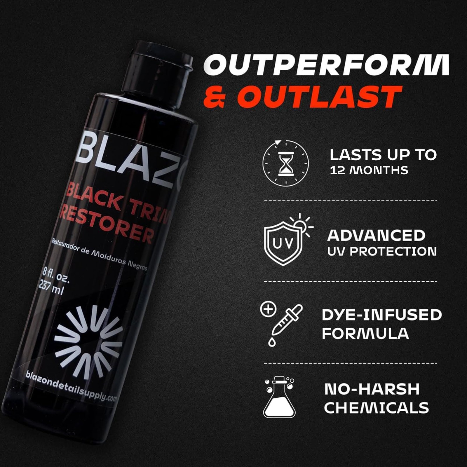 Black Trim Restorer DyeInfused Plastic Restorer for Faded Exterior Trim 4 oz