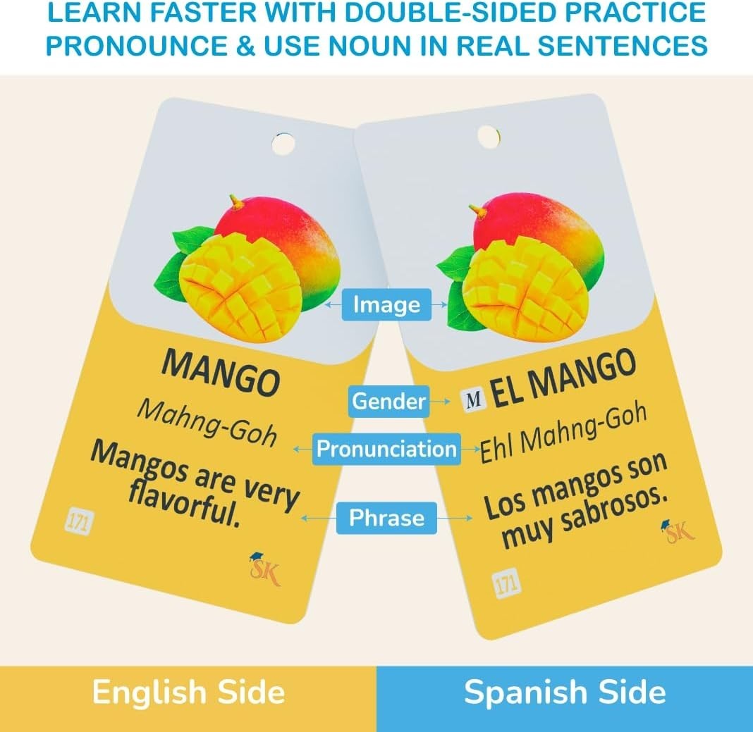 300 Spanish Vocabulary Flashcards Bilingual Learning Game for Adults Kids