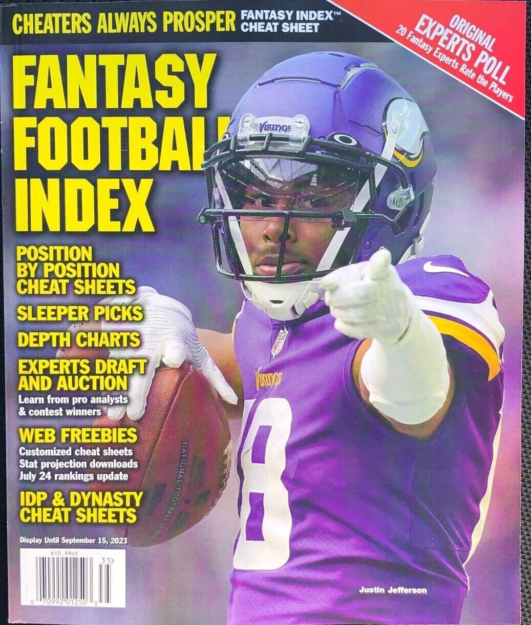 Fantasy Football Index 2023 Magazine NFL cheat sheets draft Justin Jefferson cov