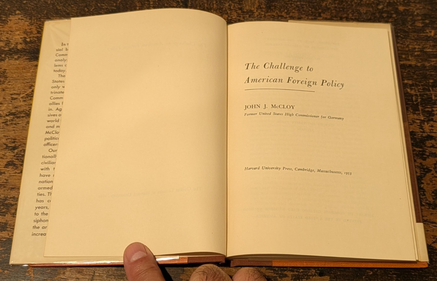 The Challenge to American Foreign Policy by John J. McCloy-1953-HC-DJ-Mylar-81pp