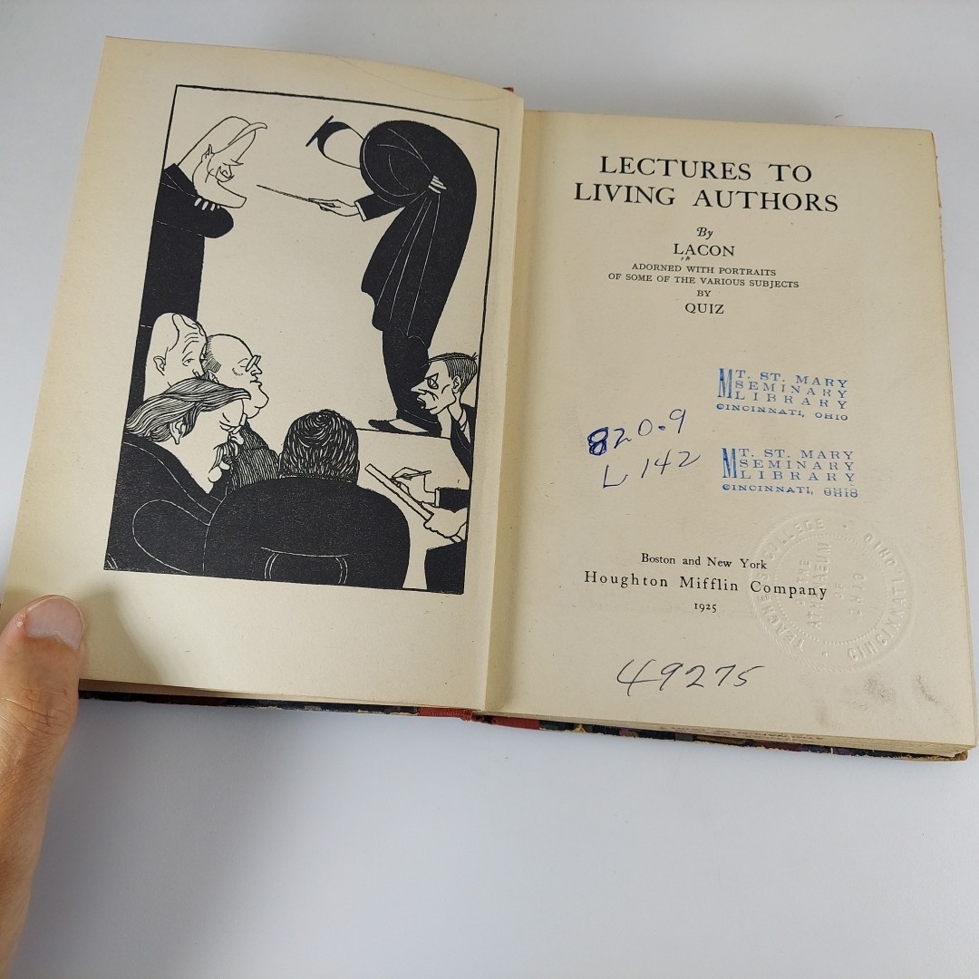 Lectures to Living Authors By Lacon 1925 Houghton Mifflin Illustr HC Ex-Library