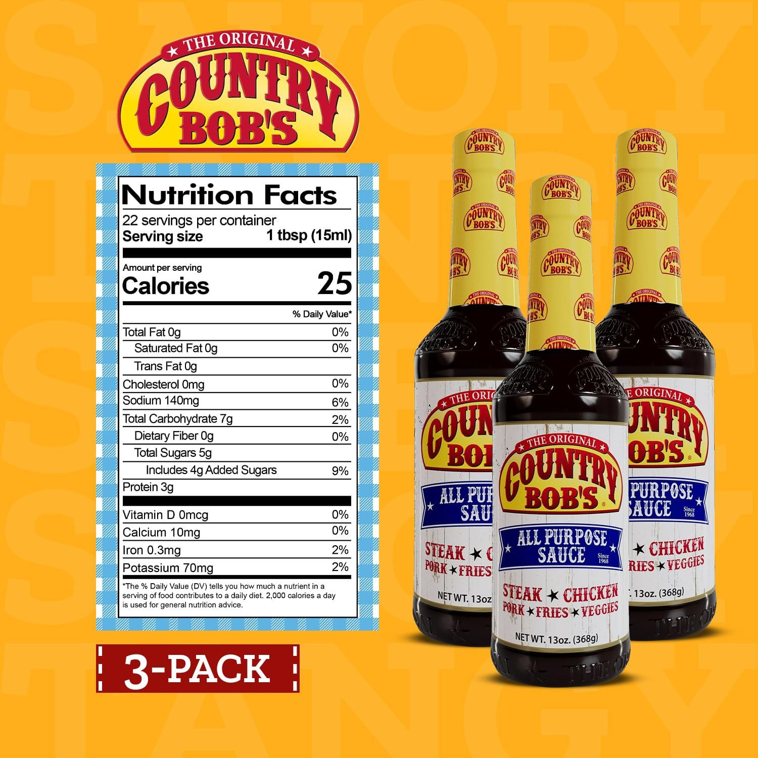 Country Bob’s The Original All Purpose Sauce – Tangy 13 Ounce (Pack of 3)