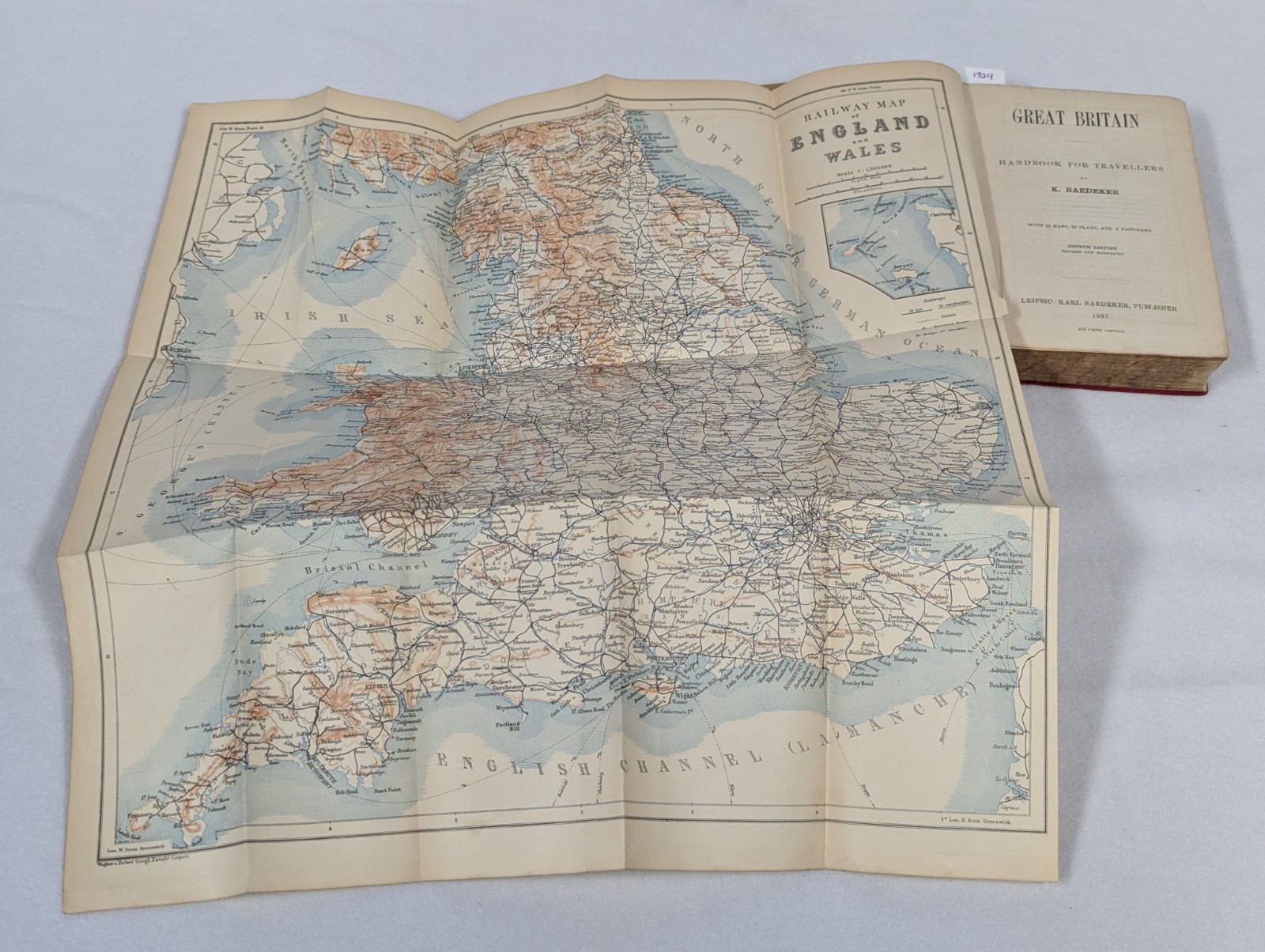 Antique 1897 Red Flex Cover ~ Karl Baedeker ~ Great Britain Handbook for Travel