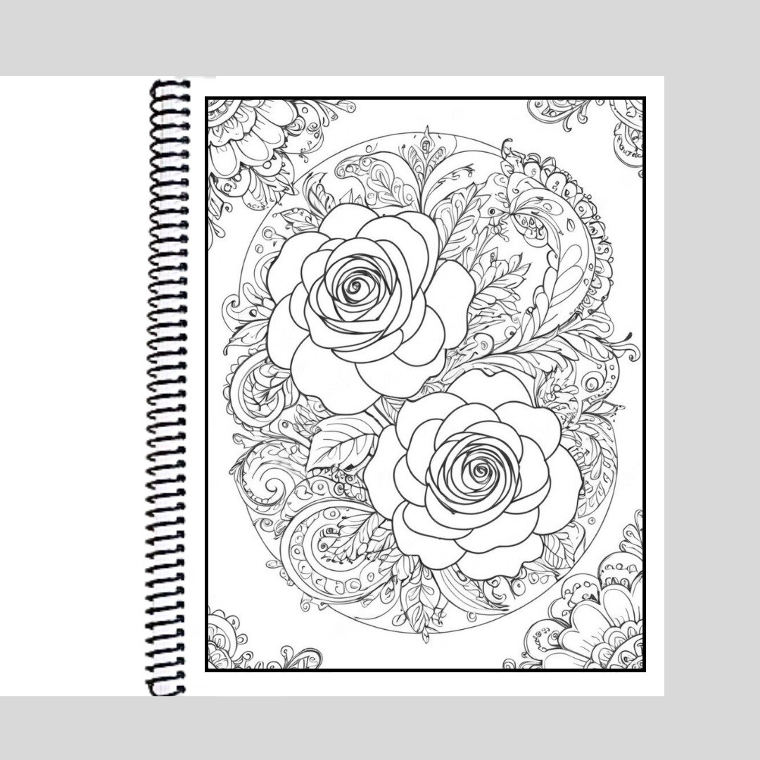 Roses- Spiral Bound Adult Coloring Book – Thick Artist Paper – 50 pages