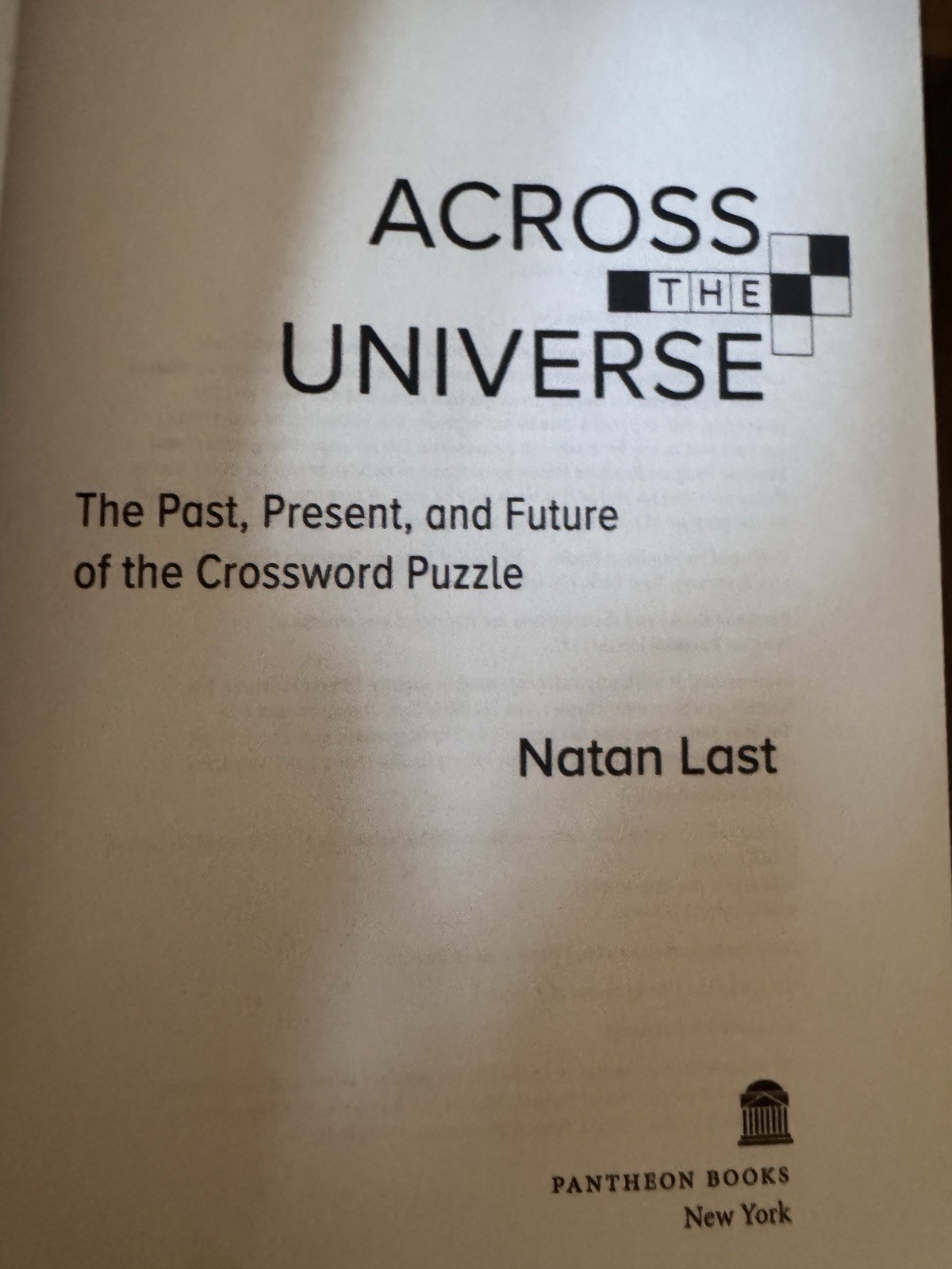 Across the Universe Natan Last Bound Galley ARC Advance Reader Copy Crossword