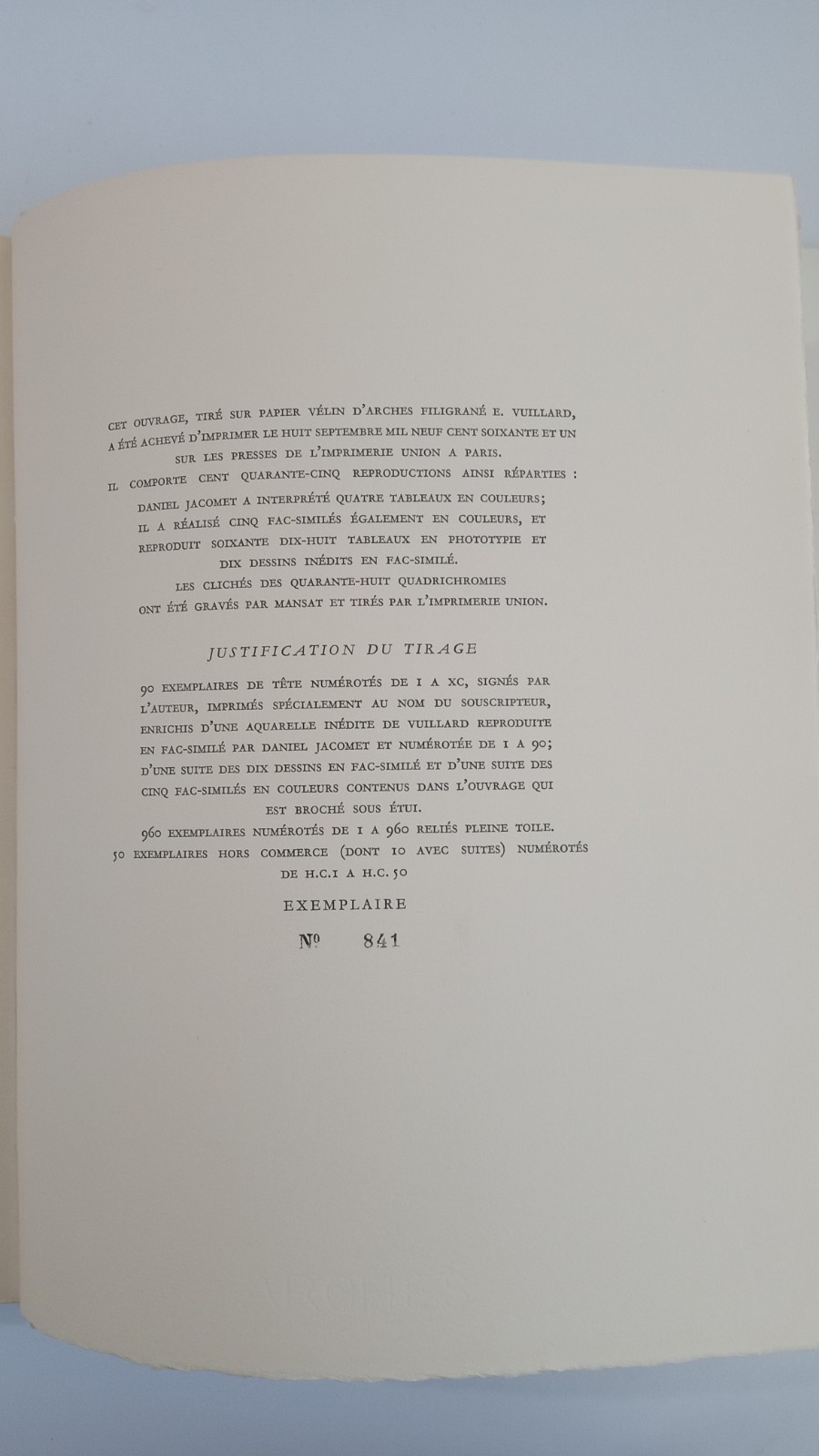 Vuillard Admiré Jacques Salomon Limited Edition 841/960 1961 Paris in French