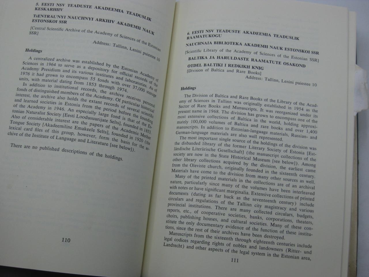 2 vol Archives and Manuscript Repositories in the U.S.S.R.: Ukraine and Moldavia