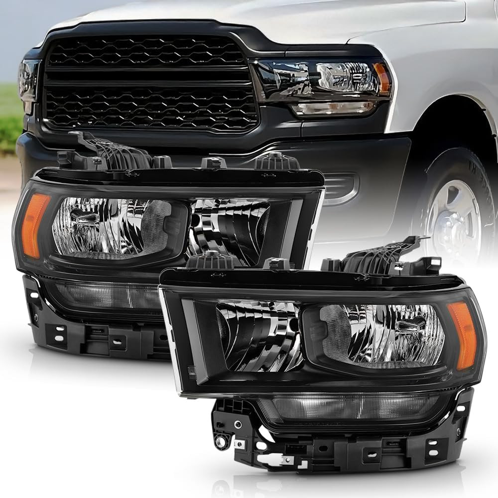 – for 2019 2020 2021 2022 2023 2024 Ram 2500 3500 Halogen Type Black Headlights