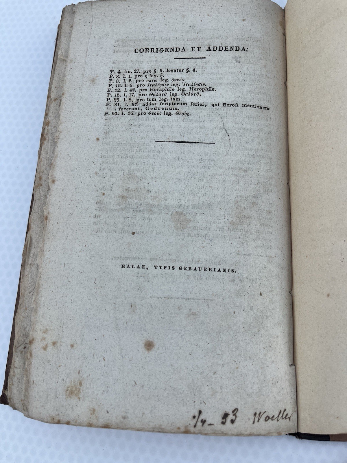 1825 Berosus Chaldaeorum Historiae Quae Supersunt James Strong Personal Copy
