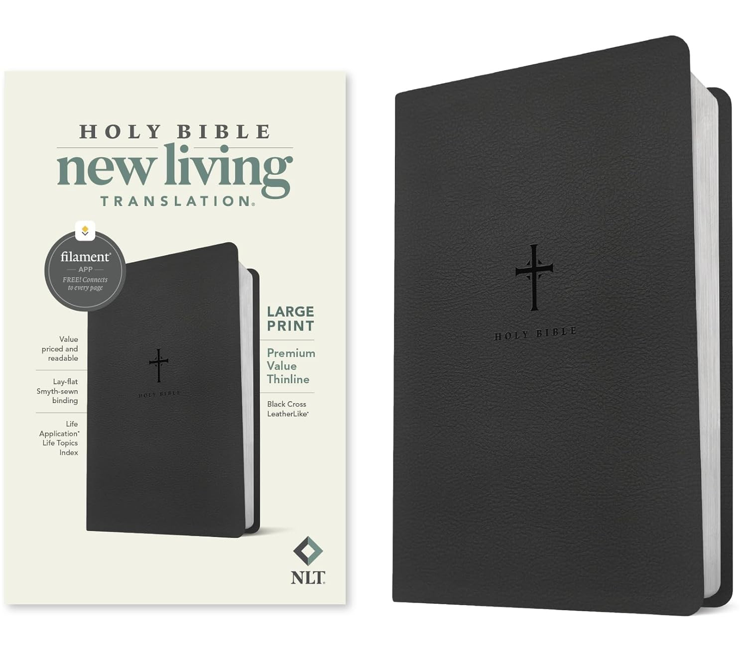 NLT Large Print Premium Value Thinline Bible, Filament Enabled (Leatherlike, Bla
