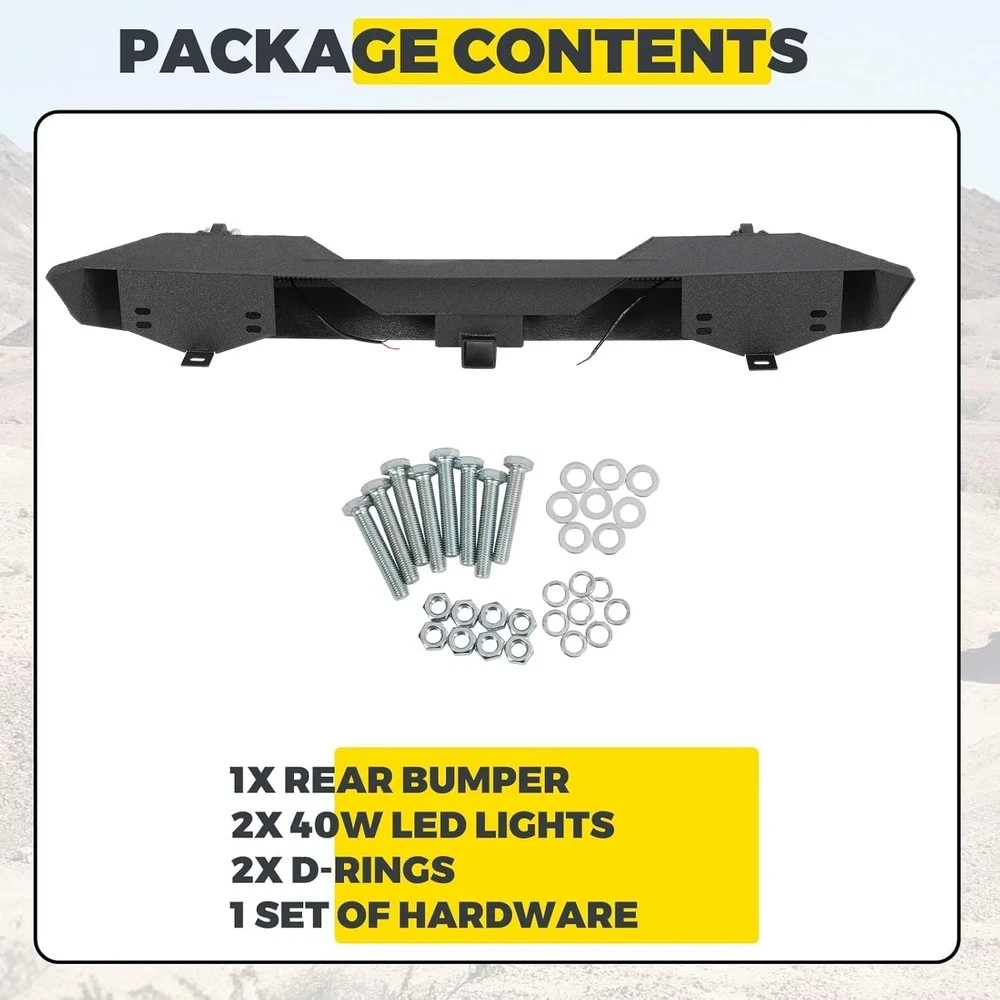 Rear Bumper Compatible with 1987-2006 Jeep Wrangler TJ YJ with LED Lights 2″ Hit