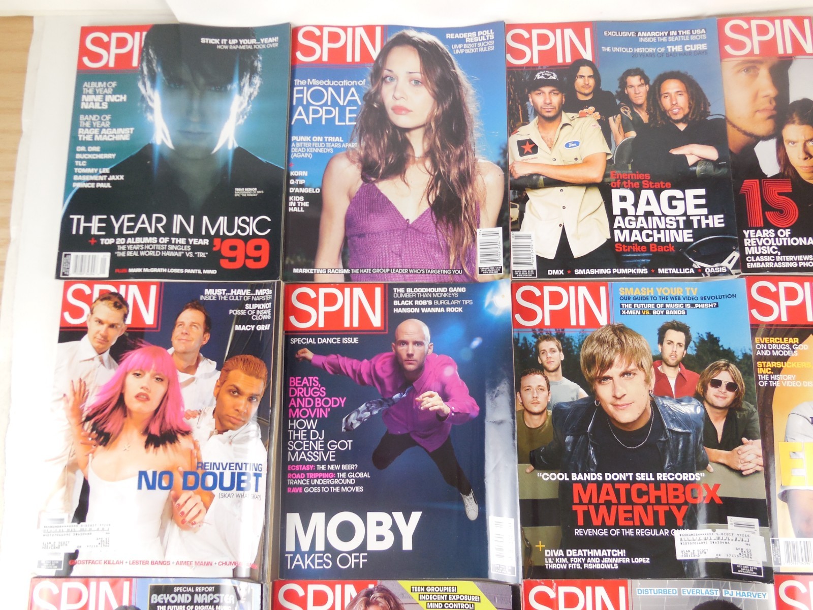 2000s Spin Magazine Lot 12 FULL year – RAGE MOBY Eminem Radiohead Matchbox CREED