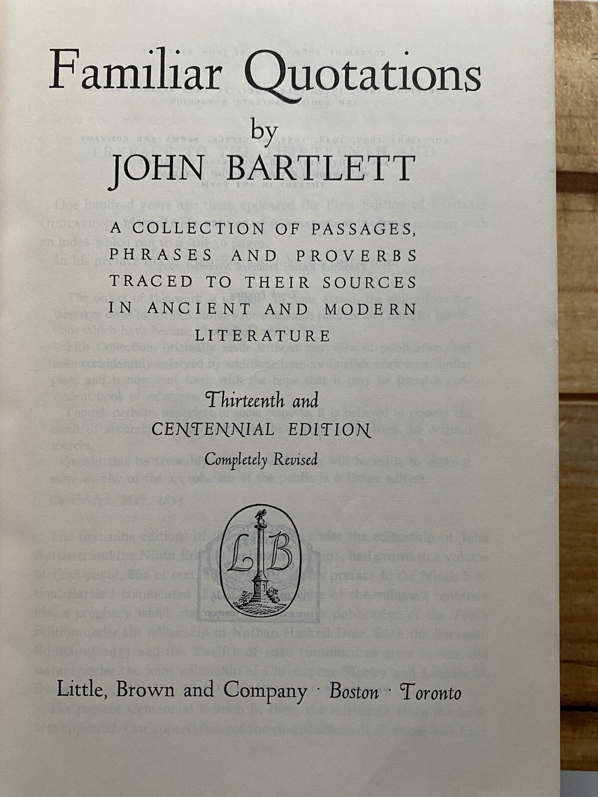 VINTAGE 1955 FAMILIAR QUOTATIONS Centennial Edition John Bartlett 1600+ Pages