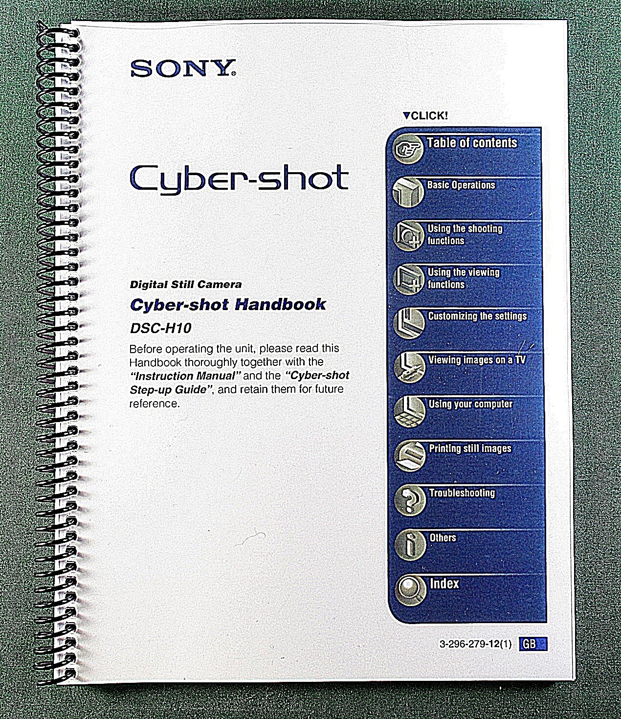 Sony DSC-H10 Handbook Manual: Full Color 123 Pages & Protective Covers!