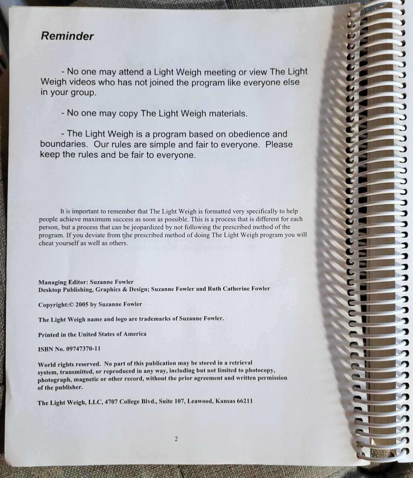 Suzanne Fower THE LIGHT WEIGH Workbook 2005