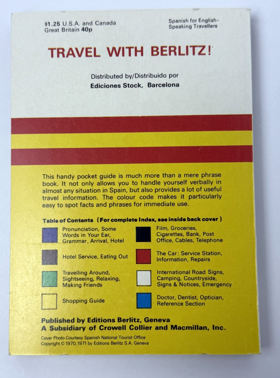 Vtg 1972 Berlitz Spanish for Travelers Phrase Book & Cassette Tape