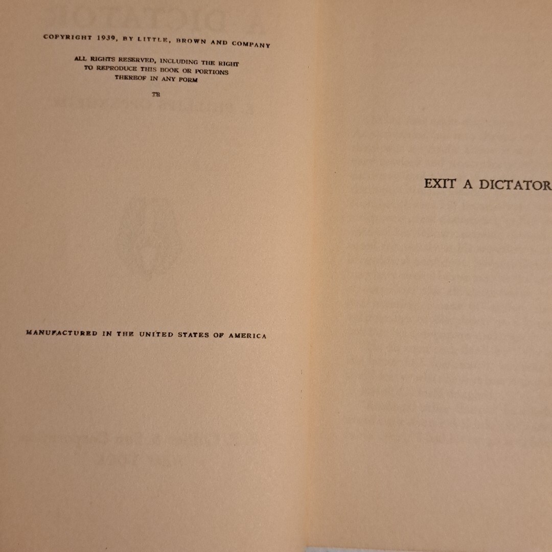 Exit A Dictator – E. Phillips Oppenheim Spy Nove 1939 Little Brown Co 315 Pages