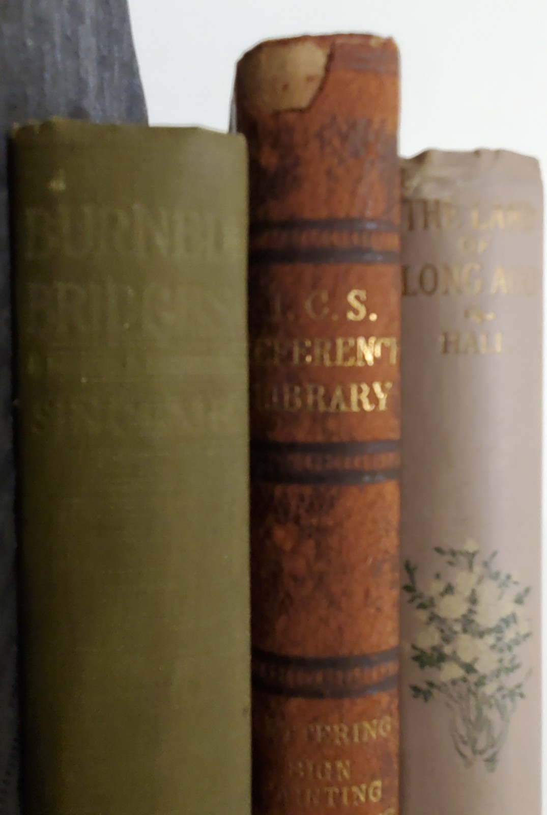 3 Antique Books, Land Of Long Ago, I.C S. Reference Library, Burned Bridges