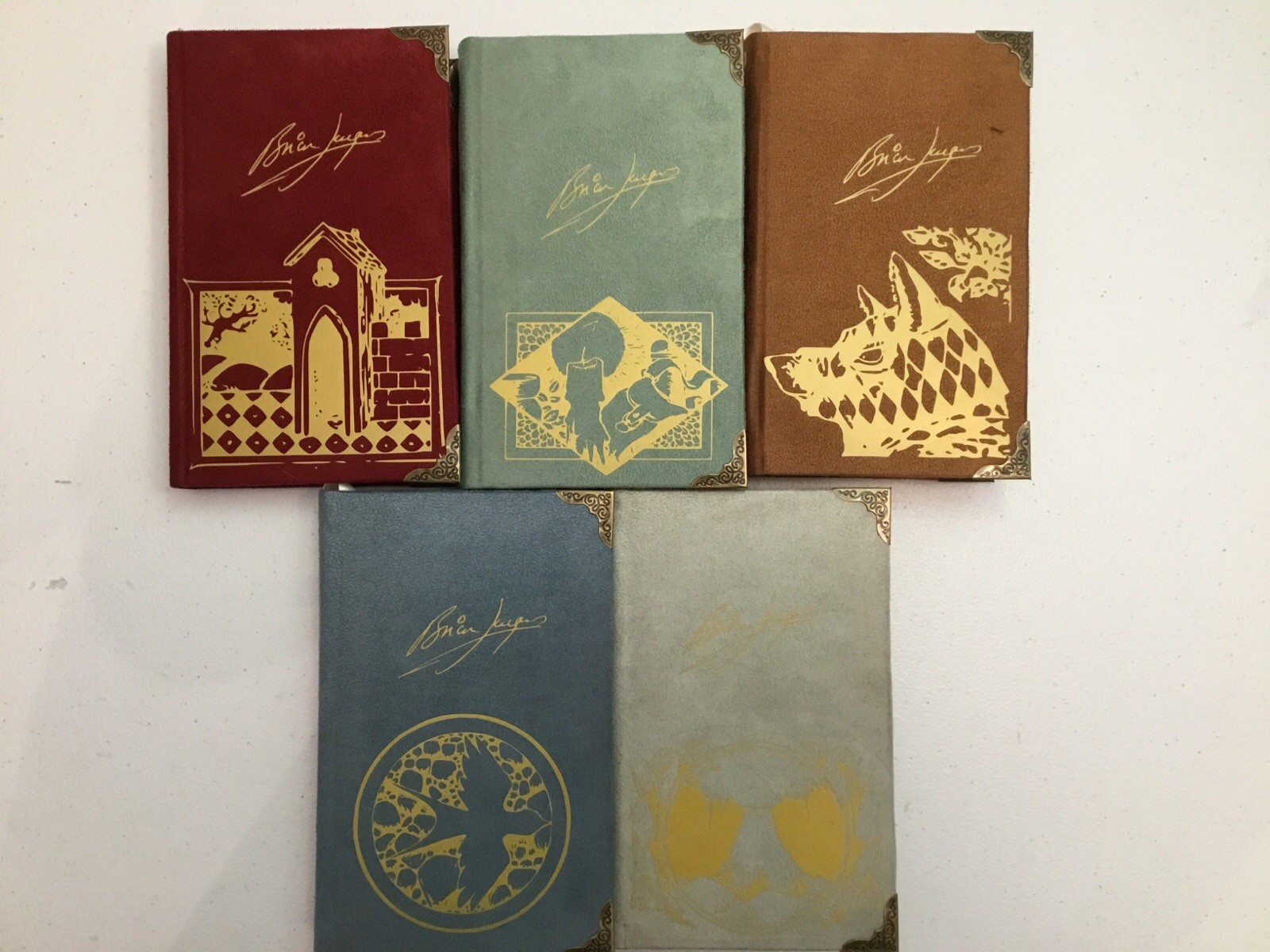 Brian Jacques, Redwall Series Books 1-5, Custom Bound in Suede, Mossflower