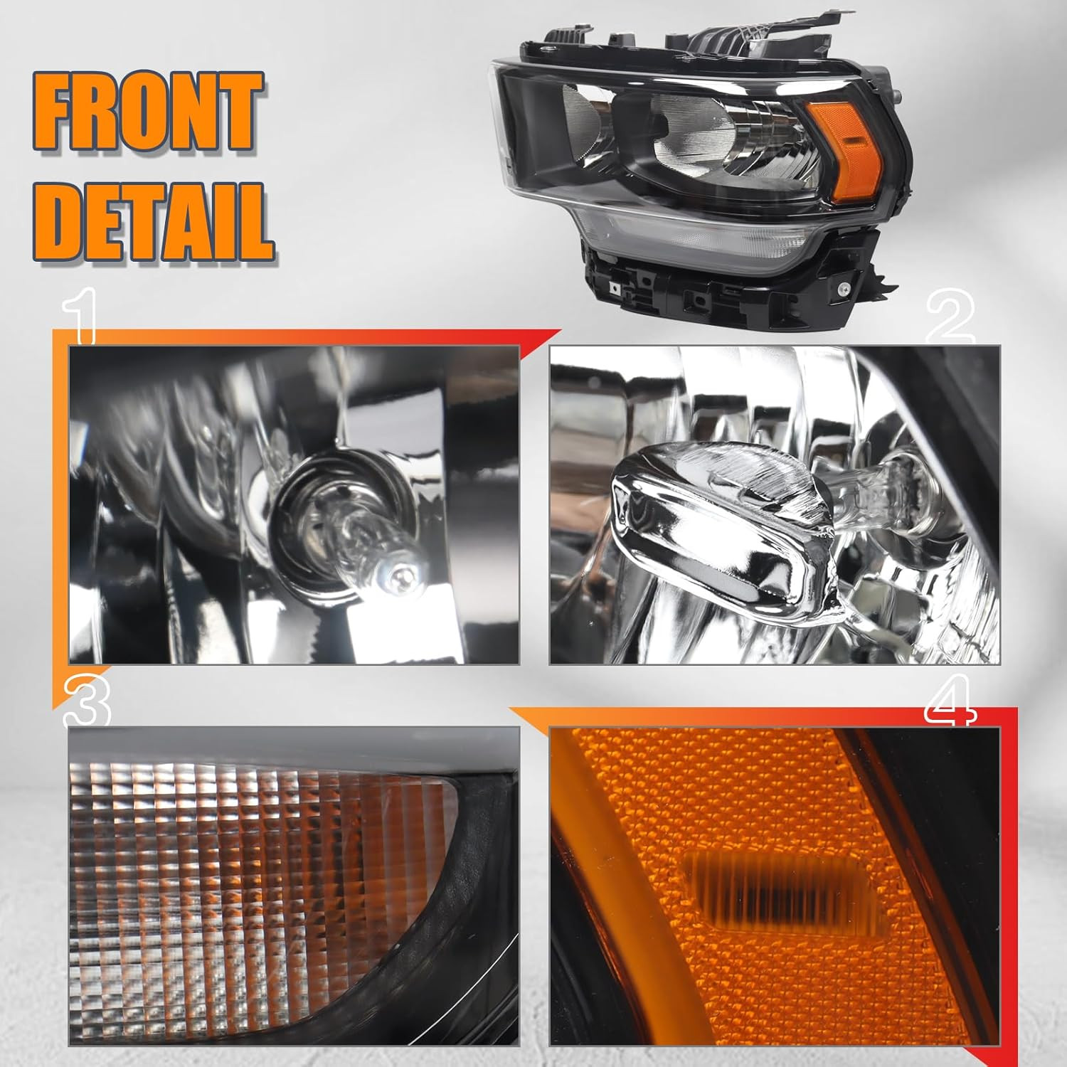 Black Headlights Assembly Compatible with 2019-2024 Dodge Ram 2500 3500 Headlamp