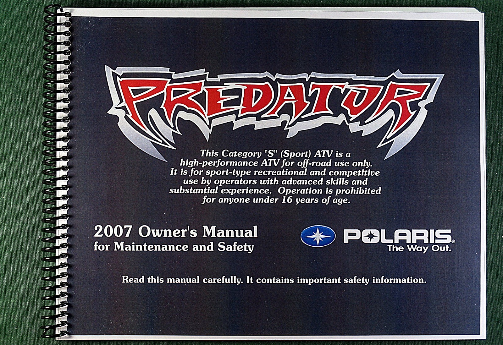 2007 Polaris Predator ATV Owner’s Manual: 191 Pages & Protective Covers!