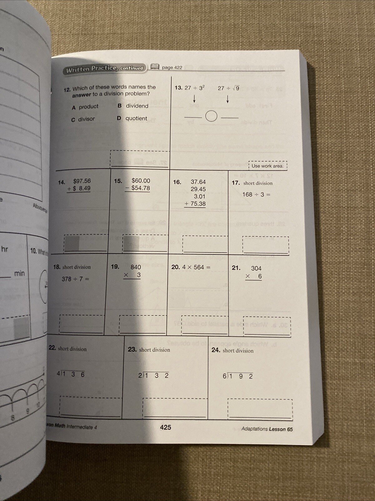 Student Workbook (Saxon Math Intermediate 4)