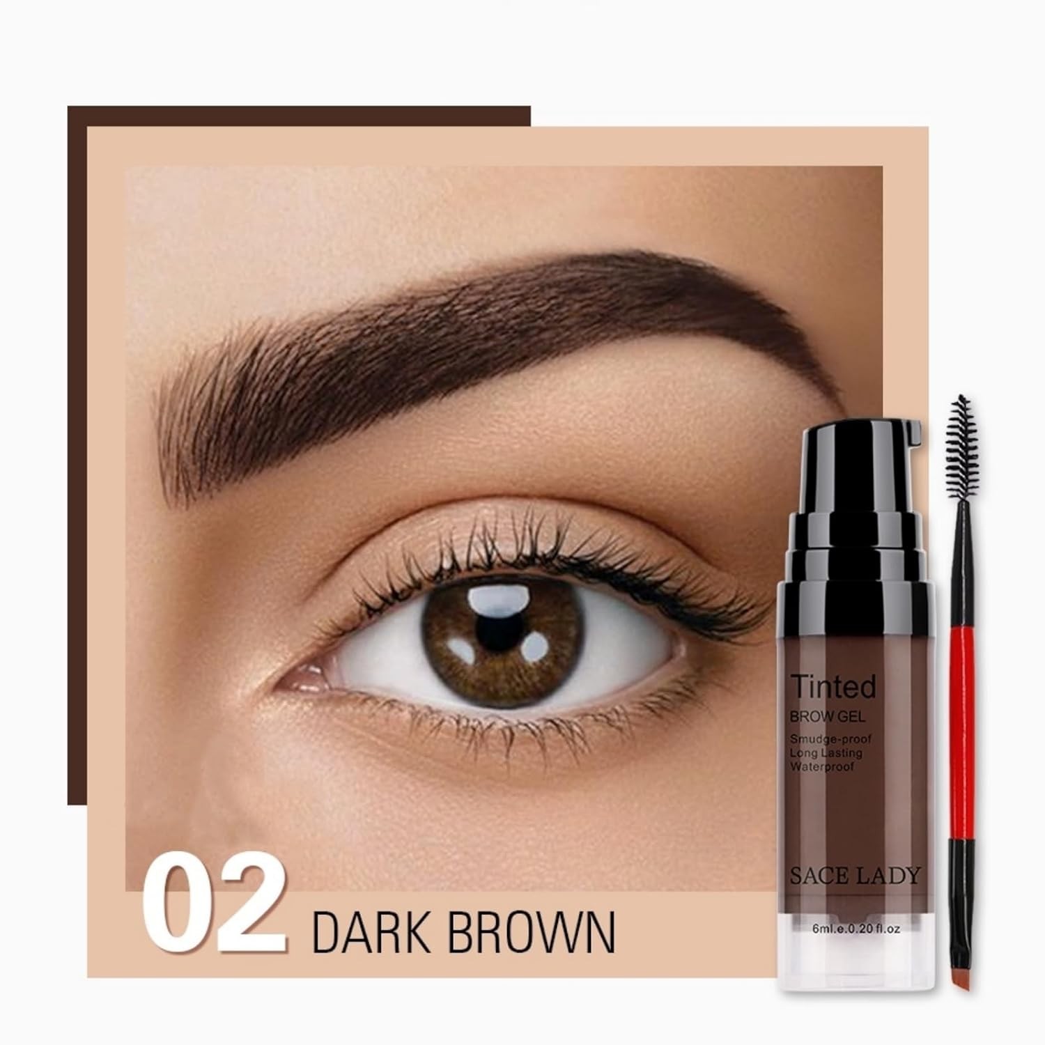 SACE LADY 3D Eyebrow Gel Long Lasting 24 0.2 Fl Oz (Pack of 1), DARK BROWN
