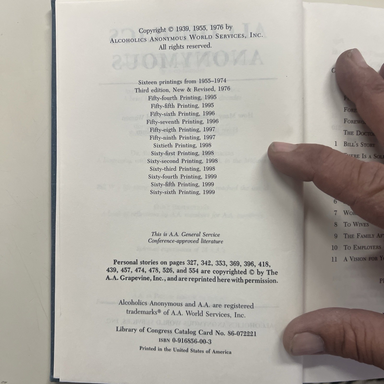Alcoholics Anonymous 3rd Third Edition Printing from 1976 66th Print From 1999