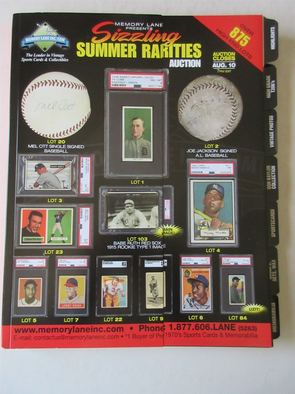 2017 Memory Lane Inc. Summer Rarities Auction Catalogue 258 pages
