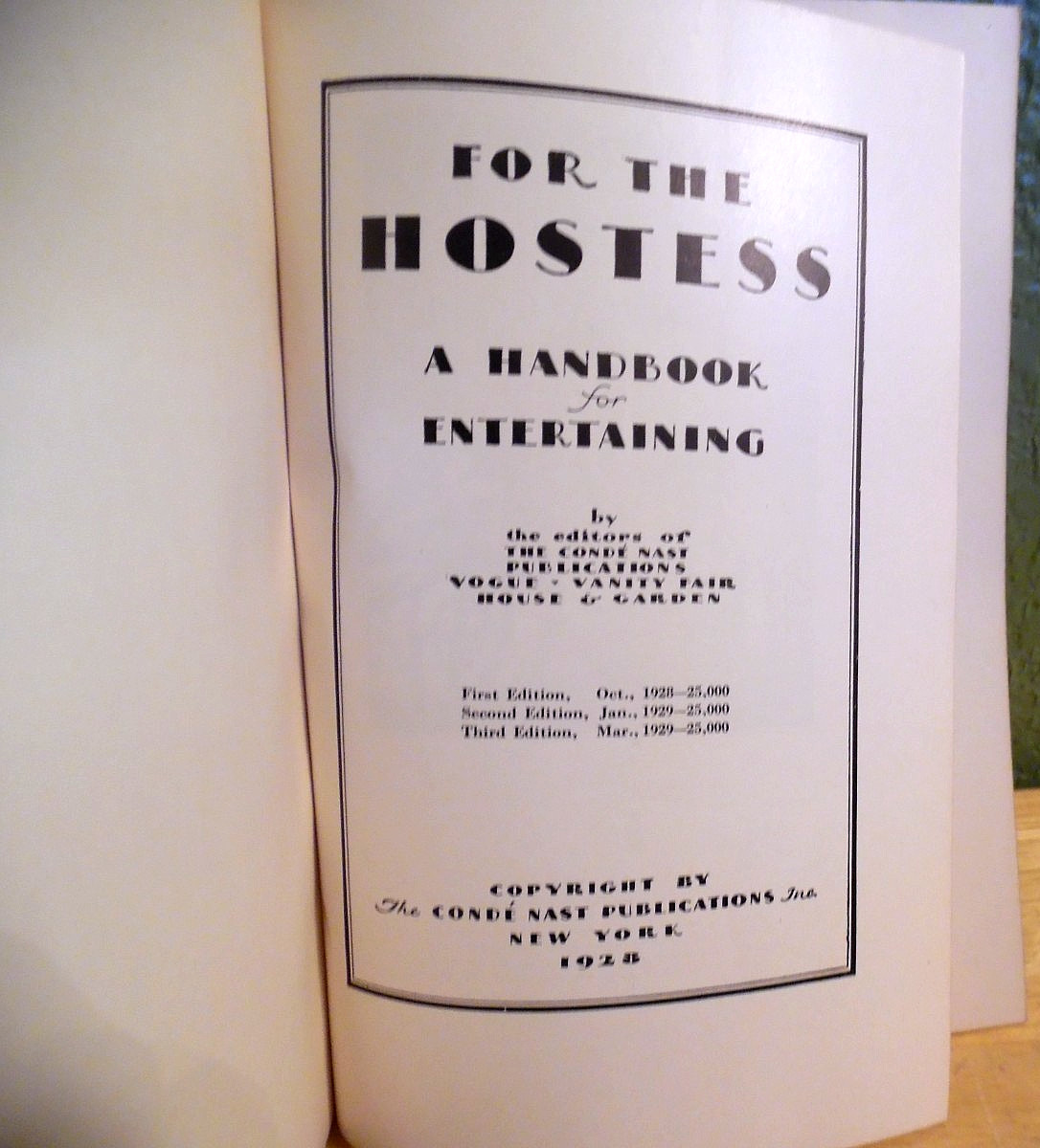 1928 1ST EDITION SOFTCOVER BOOK FOR THE HOSTESS A HANDBOOK FOR ENTERTAINING