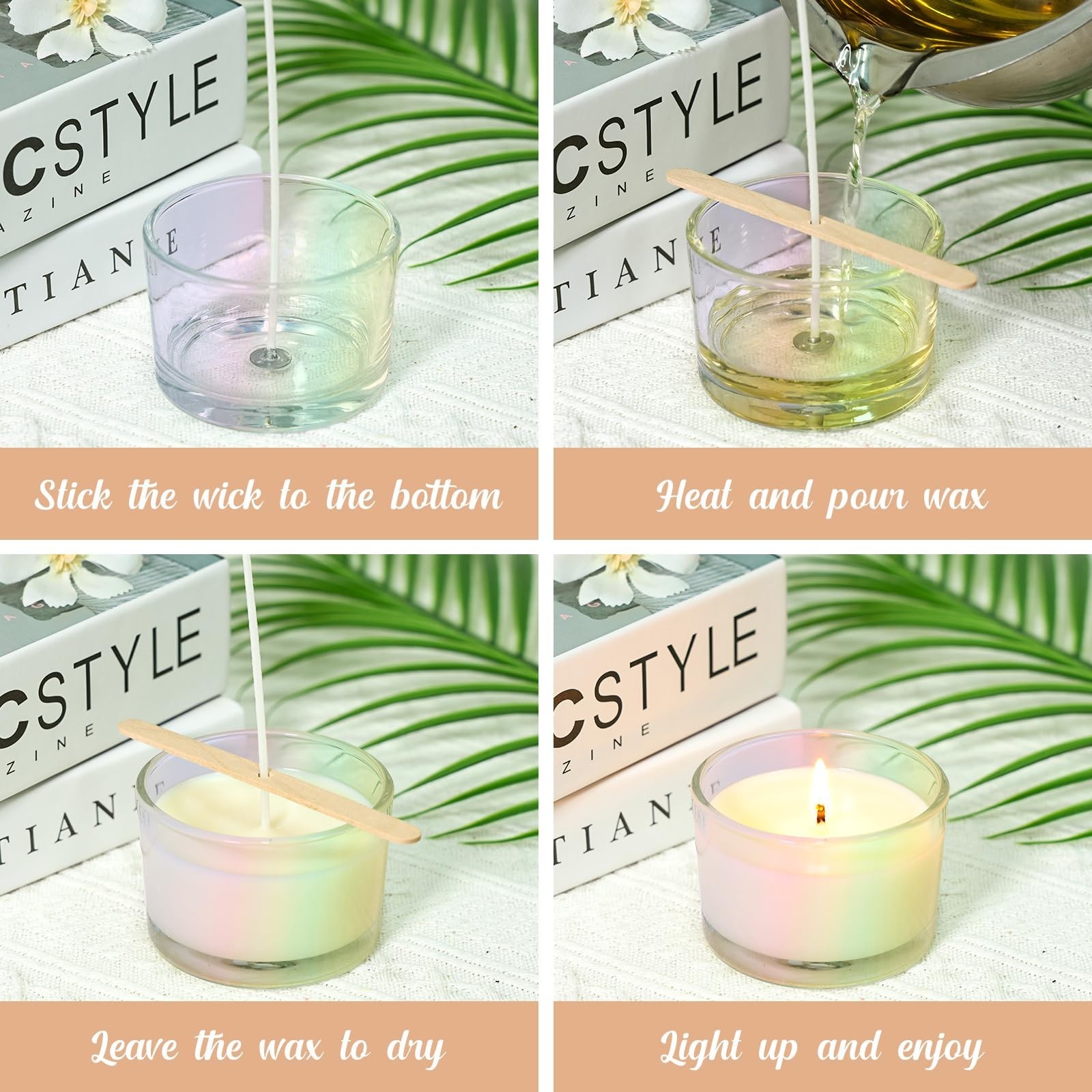 4oz Iridescent Candle Jars 15 Pack, Small Wide Mouth Glass Empty Candle Jars …