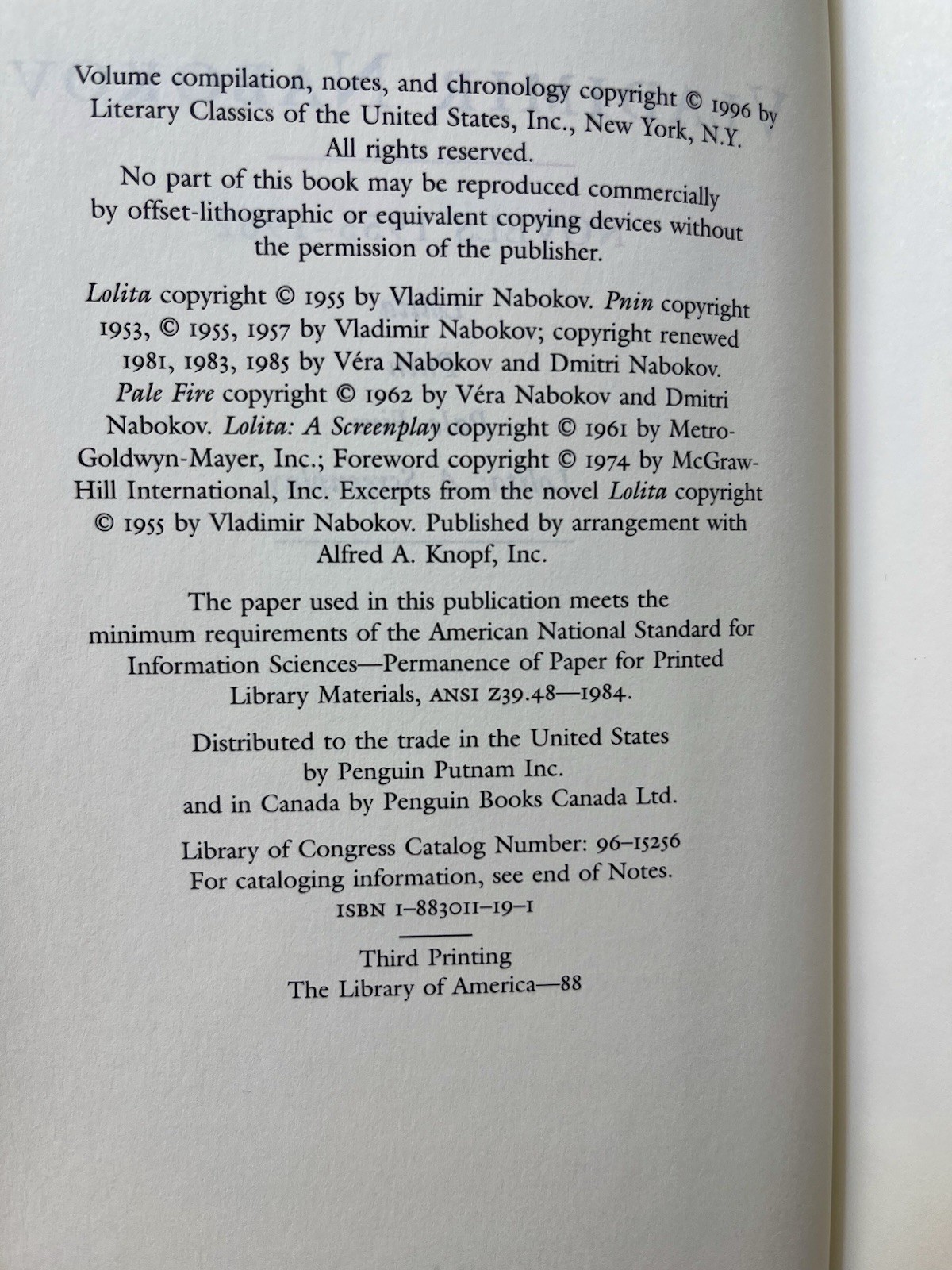 Vladimir Nabokov: Novels 1955-1962 (LOA #88) Hardback Like New Y1