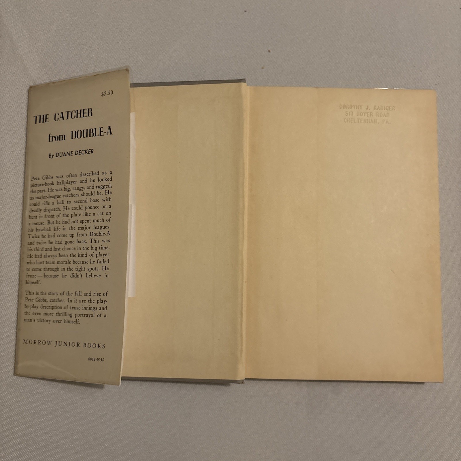 DUANE DECKER Catcher From Double A 1950 First baseball book 1st Edition