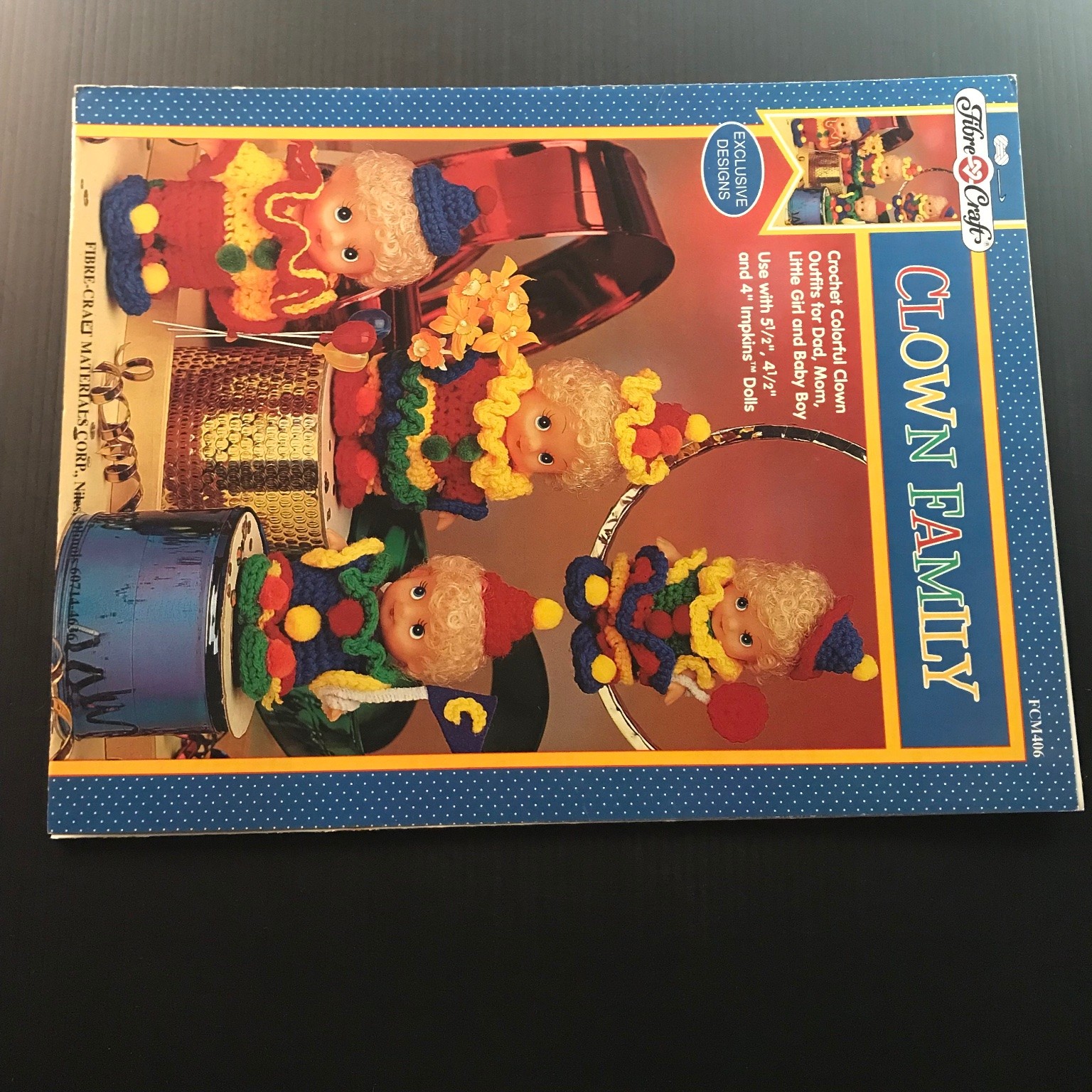 Clown Family Fibre-Craft Crochet Patterns Doll Outfits FCM406 Impkins