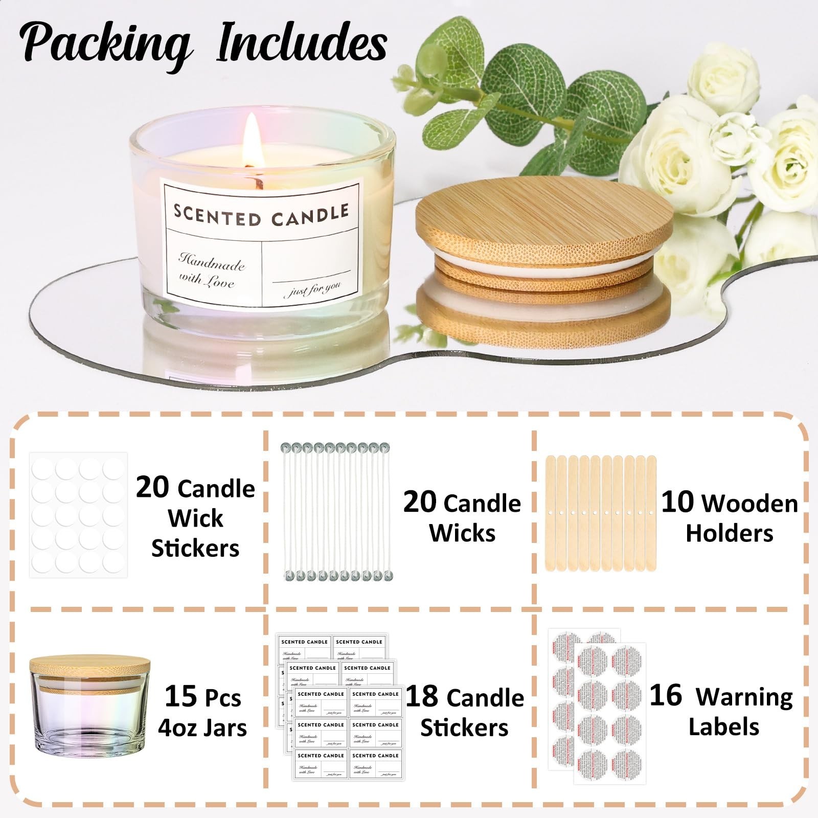 4oz Iridescent Candle Jars 15 Pack, Small Wide Mouth Glass Empty Candle Jars …