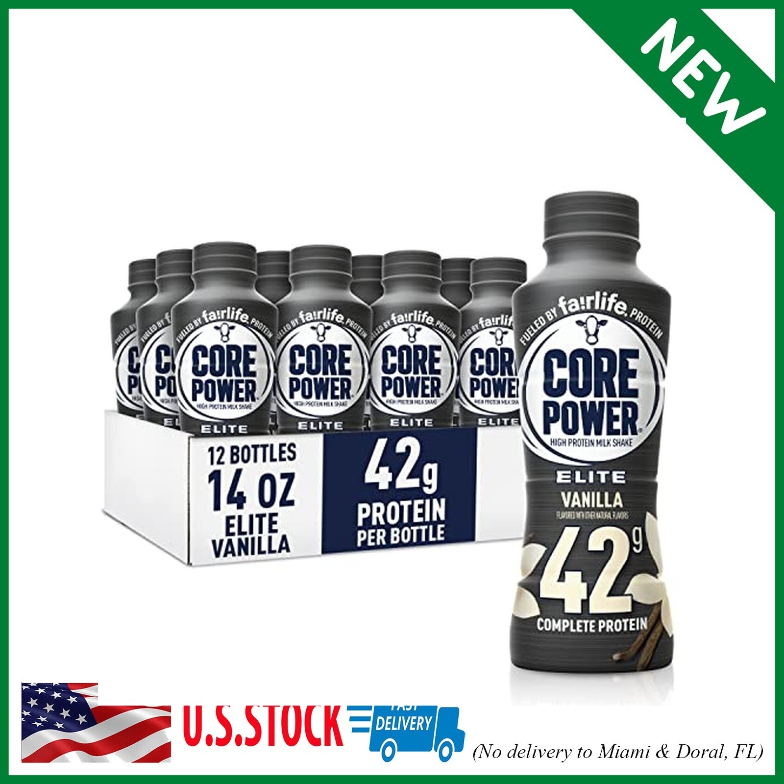 Core Power Elite High Protein Shake, Vanilla, 42g Bottle, 14oz, 12 Pack