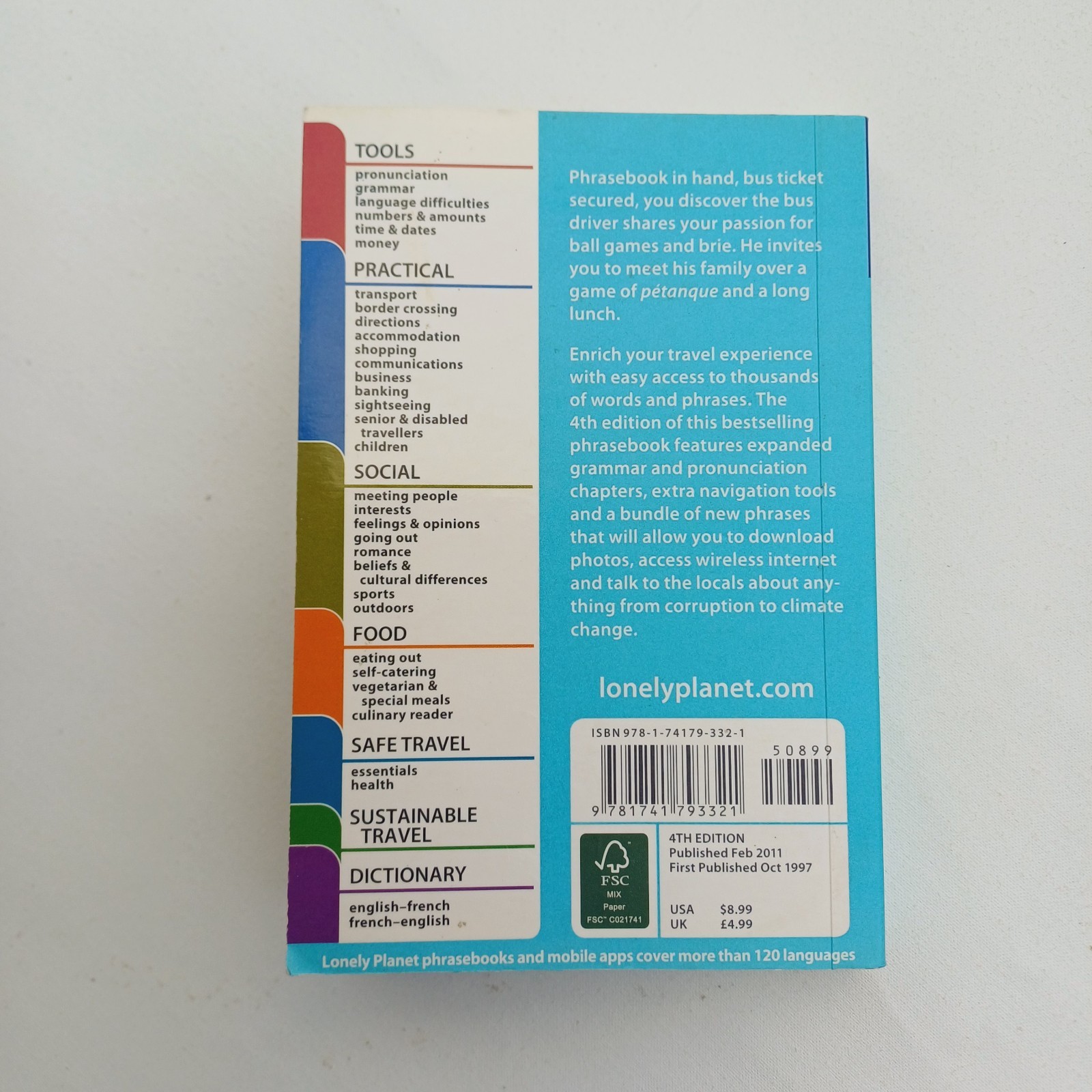 Lonely Planet French Phrasebook & Dictionary 4th Ed 2011 Palm Sized 140mm x 95mm