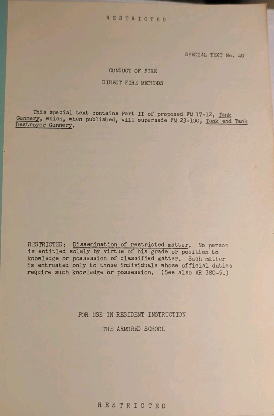 Conduct of Fire Direct Methods TANK GUNNERY The Armored School Text No. 40