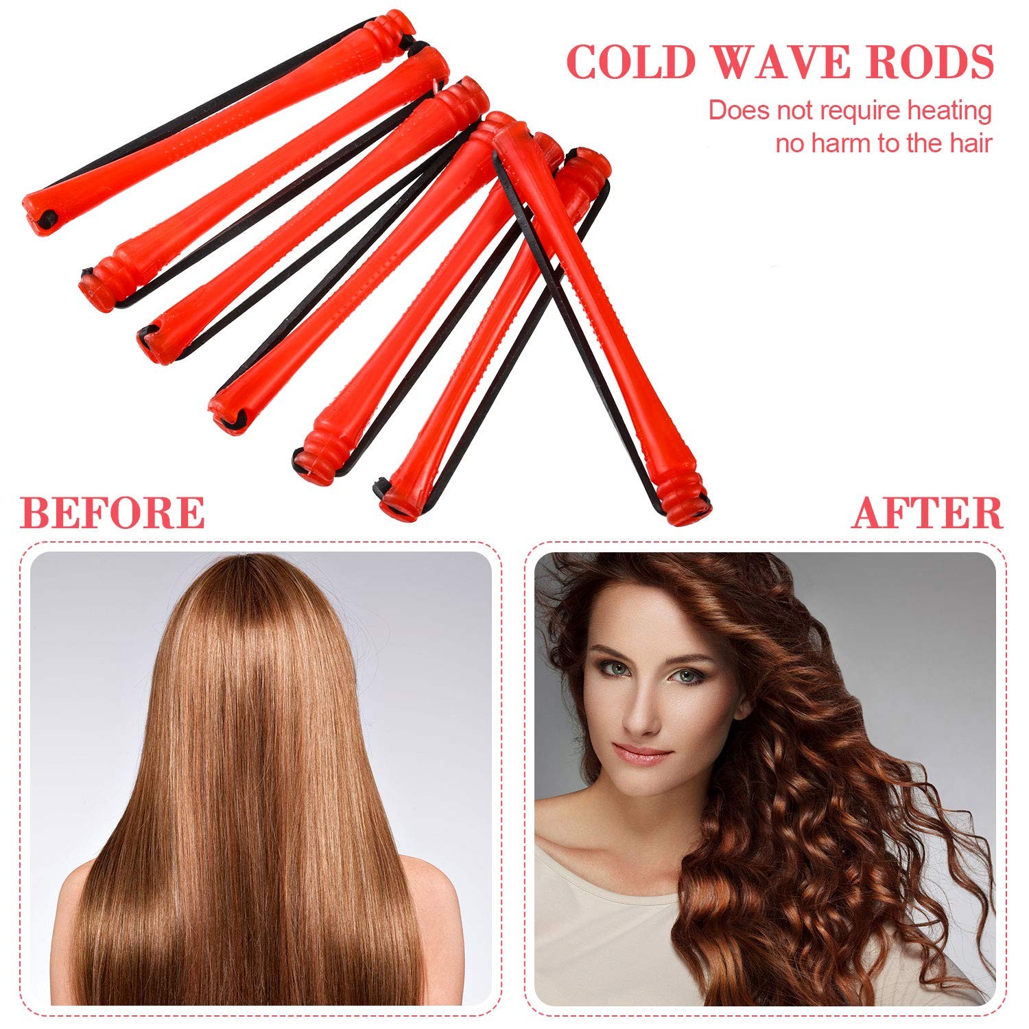 WILLBOND 60 Pcs Perm Rods for Short Long Hair Plastic Cold Wave 0.2 Inch, Red