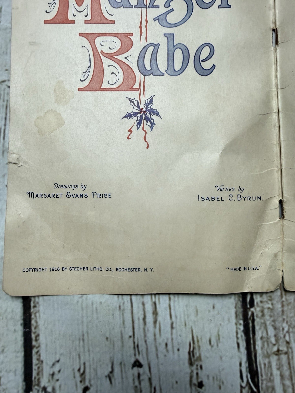 Antique The Manger Babe No. 34 Isabel Byrum 1916 Book Stecher Litho Made In USA