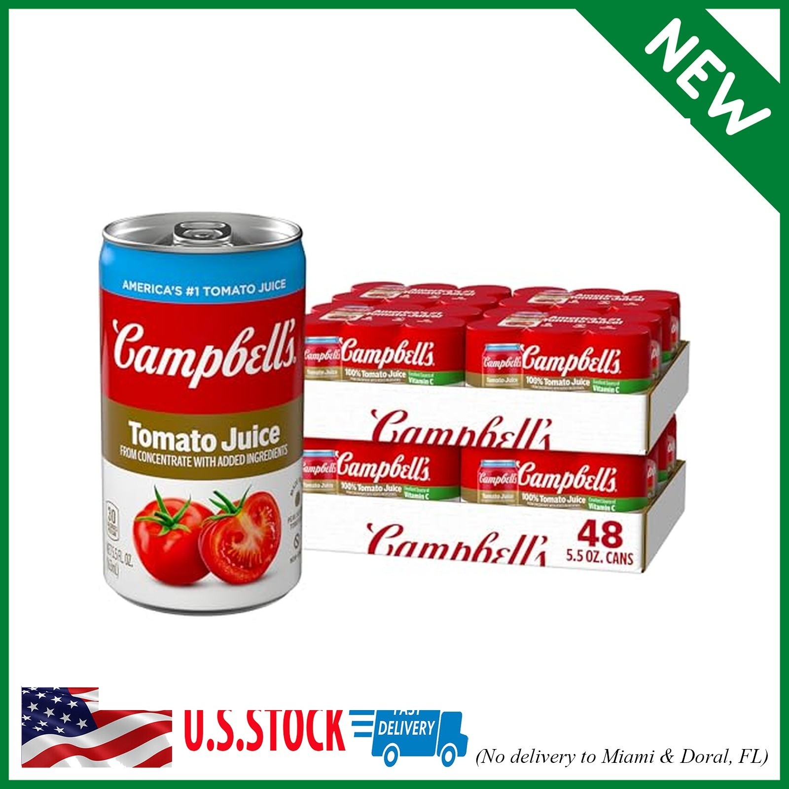 Campbell’s 100% Tomato Juice, 5.5 fl oz Can (48 Pack)