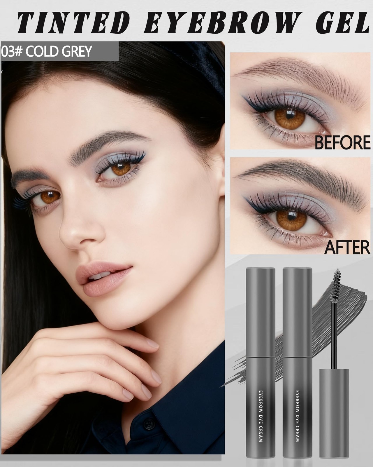 Cold Grey Tinted Eyebrow Gel,2 Pcs Long 0.07 Ounce (Pack of 2), 03#