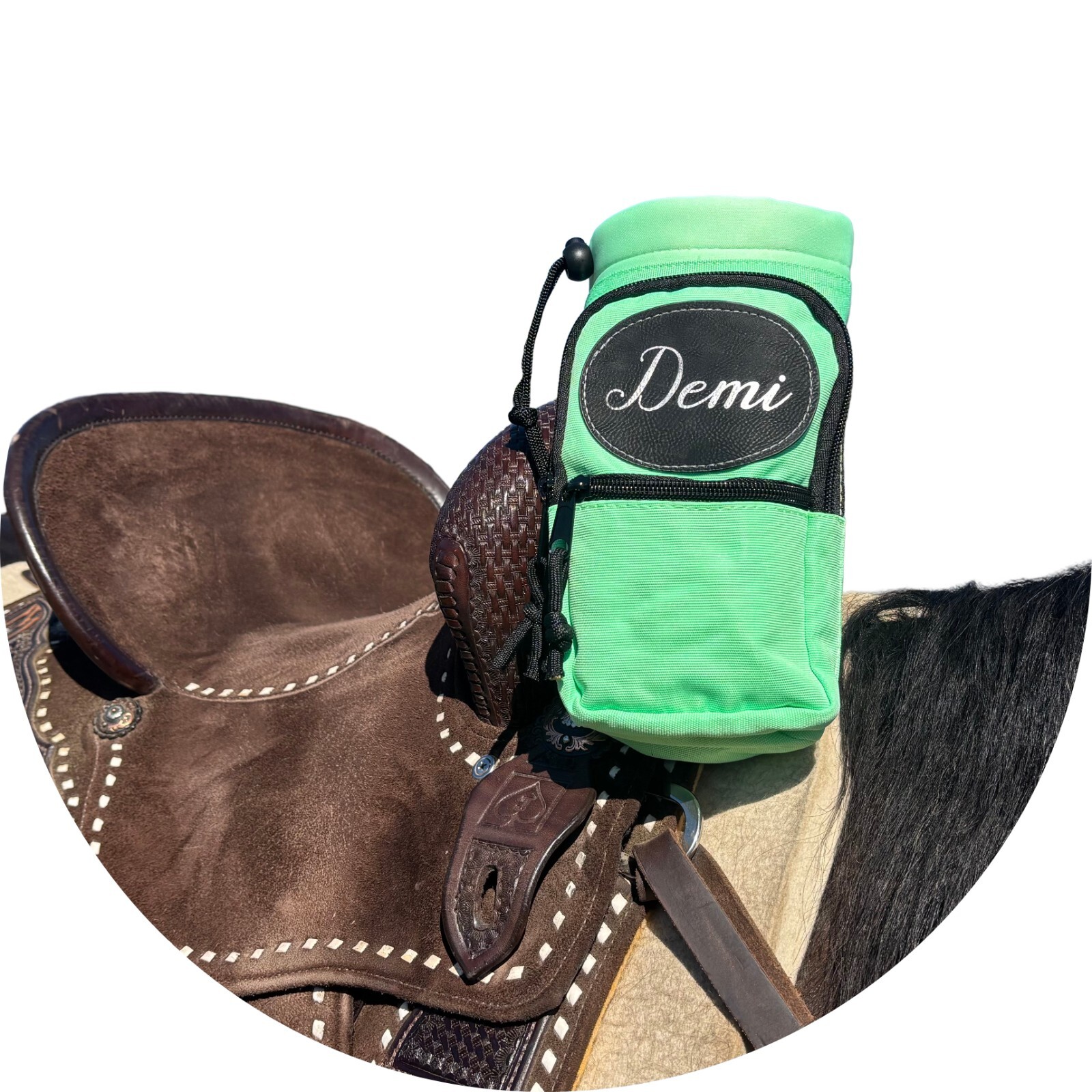 Personalized Horse Saddle Water Bottle Holder, Green, Multi Pocket Saddle Holder