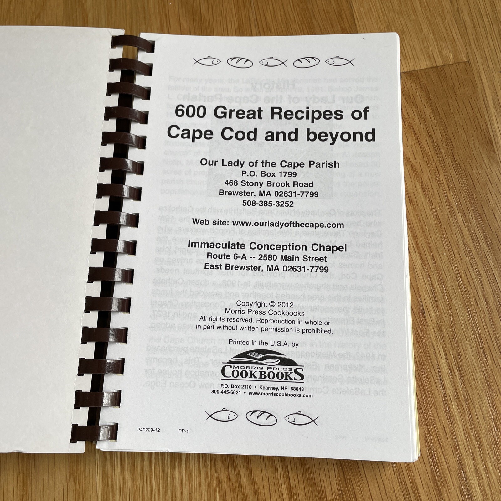 Our Lady Of The Cape Cookbook ( Brewster MA ) Spiral Bound 250 Pages 2012 147P