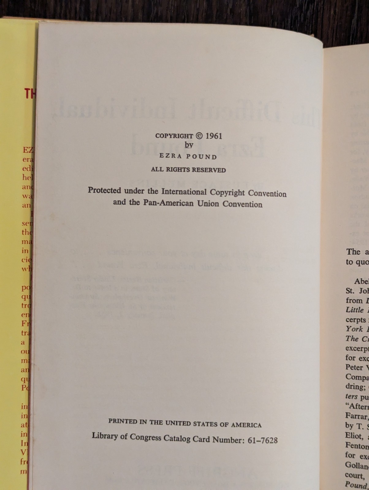 This Difficult Individual Ezra Pound 1961 1st Ed Hardcover Eustace Mullins